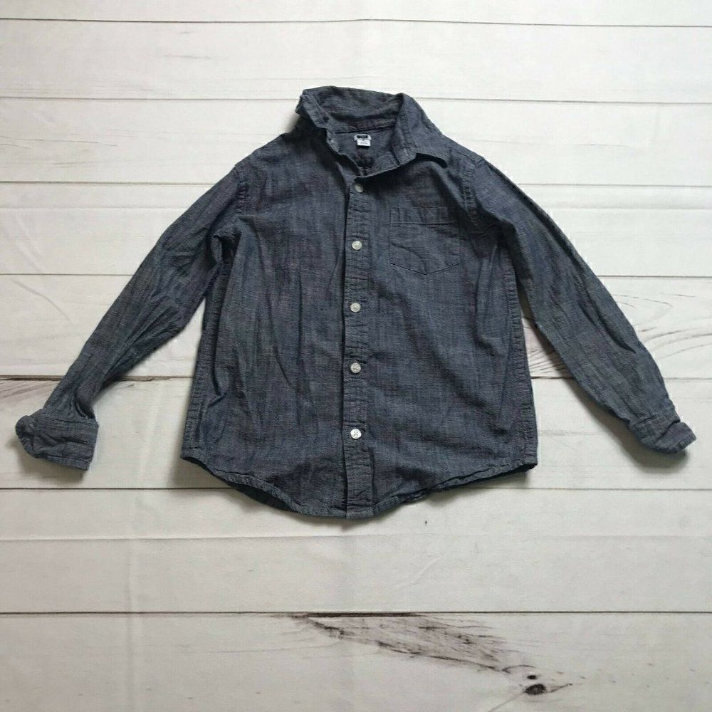Janie & jack Boys Blue Cotton Long Sleeves Collared Button Front Shirt Size 5